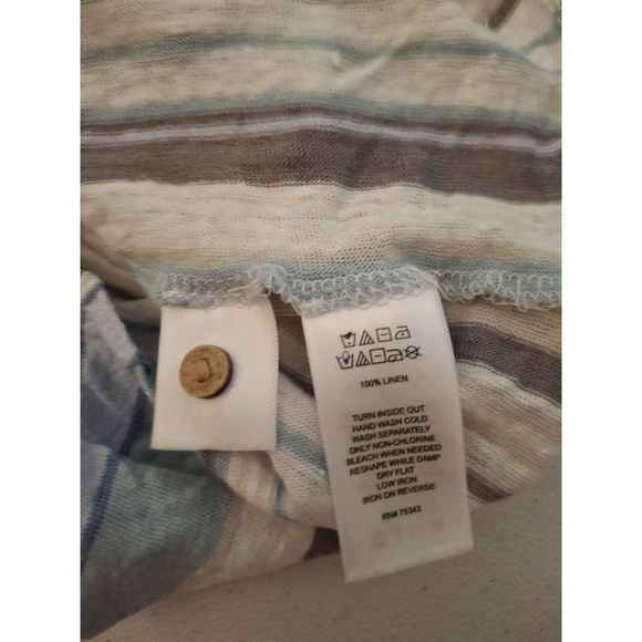 Rachel Zoe Large Gray Blue Striped‎ V-Neck Tie Front Coastal Boho Blouse - Picture 4 of 9